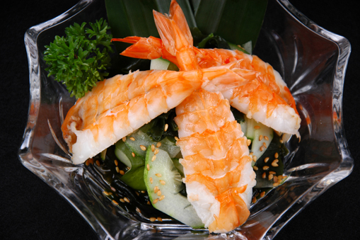 Tôm trộn rong biển & dưa leo/VINEGARED SHRIMP WITH SEASONED VEGETABLES/ 海老酢