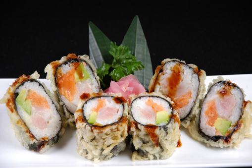 Cơm cuộn cá hồi, cá ngừ, cá bống mú/ DEEP FRIED FISH ROLL/ ミックス天ぷらロール